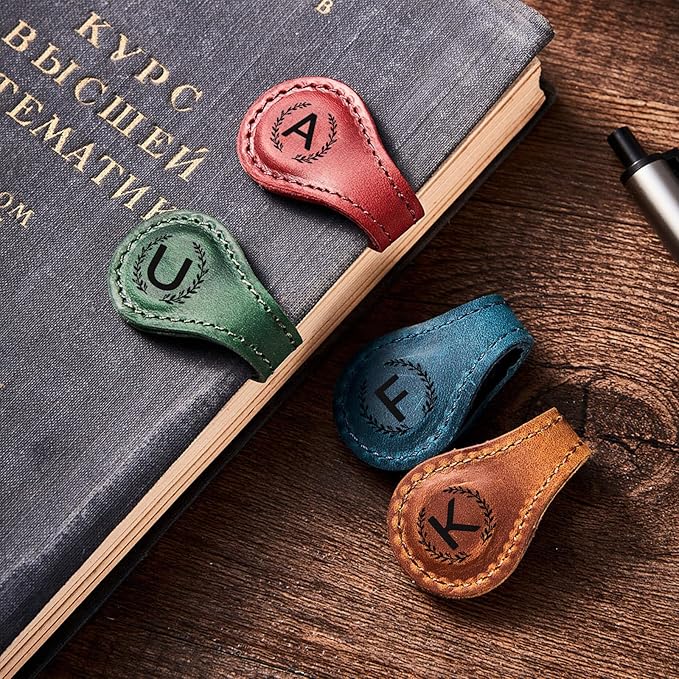 Magnetic Leather Bookmark with 26 Initial for Reading Women,Personalized Magnet Book Marks Gifts for Men,Book Lovers (Black, V)