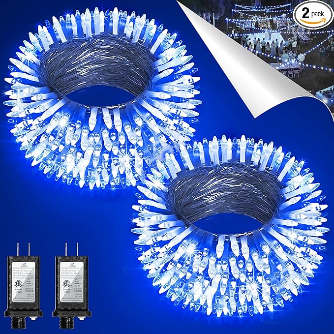 2 Pack Total 200FT 600 LED String Lights, Fairy Tree Lights Indoor Outdoor Connectable, 8 Modes & Timer Christmas Lights for Bedroom, Home, Tree, Yard, Door, Wedding, Xmas Decore (Cool White & Blue)