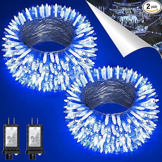 2 Pack Total 200FT 600 LED String Lights, Fairy Tree Lights Indoor Outdoor Connectable, 8 Modes & Timer Christmas Lights for Bedroom, Home, Tree, Yard, Door, Wedding, Xmas Decore (Cool White & Blue)