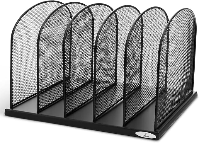 Safco Onyx Desk Organizer, 5 Tiered Vertical Compartments, Office and Classroom Mailbox , Paper and Mail Sorter, Steel Mesh, Black
