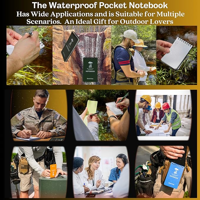 Waterproof 3x5 Notebook Pocket Notebook Small Spiral Notebooks Pocket Notepad Small Notepad 3x5 Pocket Notepad Police Notepad Tactical Notebook and All-Weather pen 6 Pack Multi