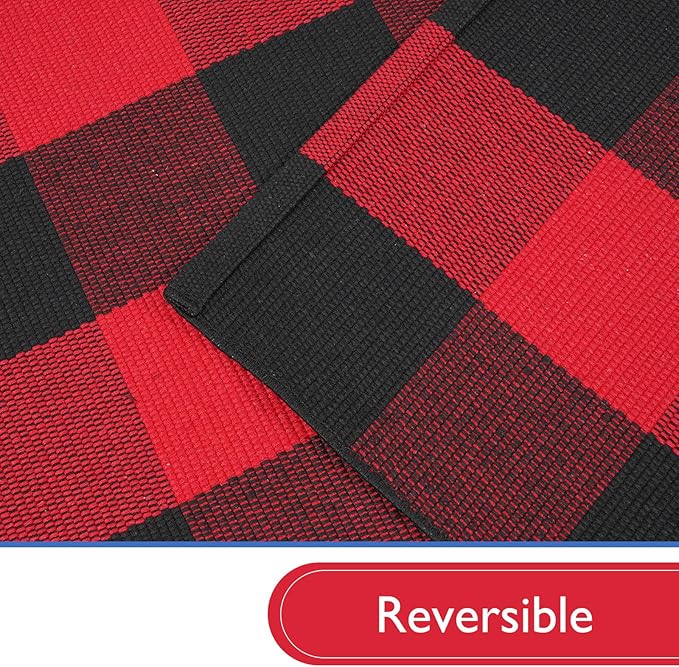 KIMODE Christmas Buffalo Plaid Outdoor Rug 3'x5',Red and Black Christmas Doormats Outside, Washable Front Door Mat, Reversible Outdoor Christmas Decor for Front Porch Entryway Kitchen Bedroom