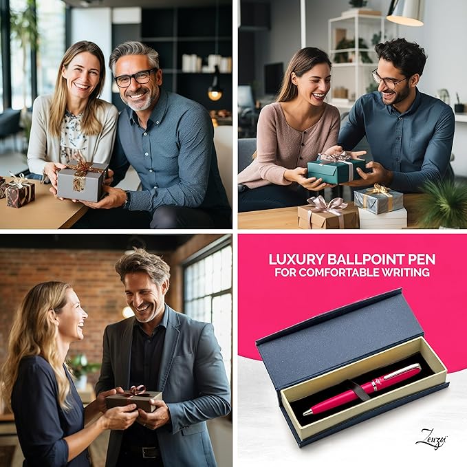 ZenZoi Pink Ballpoint Pen – Refillable, Luxury Pen for Women, Men. Smooth Writing Premium Schmidt Ink Refills. Fancy, High End Pen Gift Set. Retractable, Professional, Journaling pen