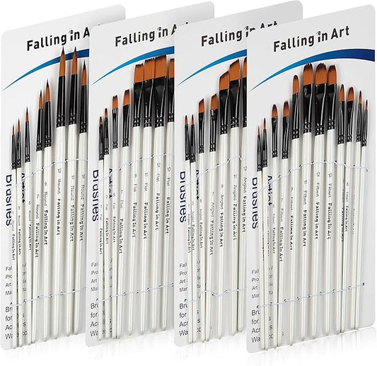 Falling in Art Nylon Painting Brushes Sets, 48 PCS Artist Paintbrushes for Watercolor, Acrylic, Craft, Oil, Gouache, Face Body Painting