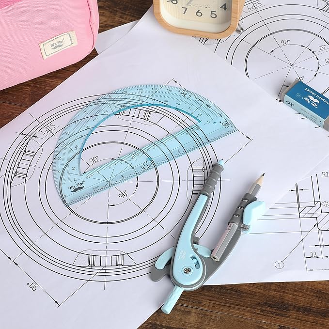 Mr. Pen- Compass and Protractor Set, Sky Blue, Compass Geometry Tool, Protractor and Compass Set, Compass Drawing Tool, Drawing Compass, Geometry Compass, Back to School Supplies