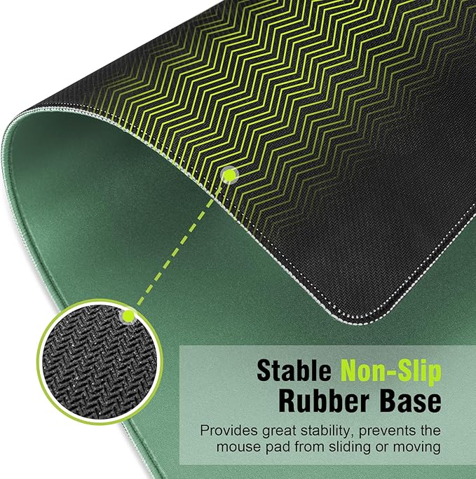 Green Mouse Pad, Smooth Mouse Pads, Non-Slip Rubber Base & Waterproof Gaming Mouse Pad, 31.5L x 11.8W Inches Large Mousepad for Computer, Office & Home, Multifunctional Large Mousepad