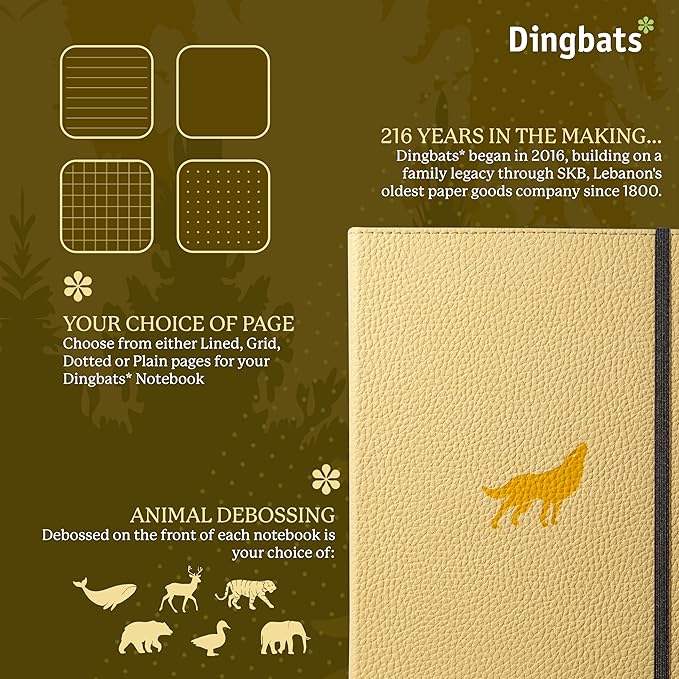 Dingbats A5 Wildlife Ruled Notebook Journal - Premium Vegan Leather Hardcover Executive Journal for Women & Men - Work, Note Taking, Writing & Travel