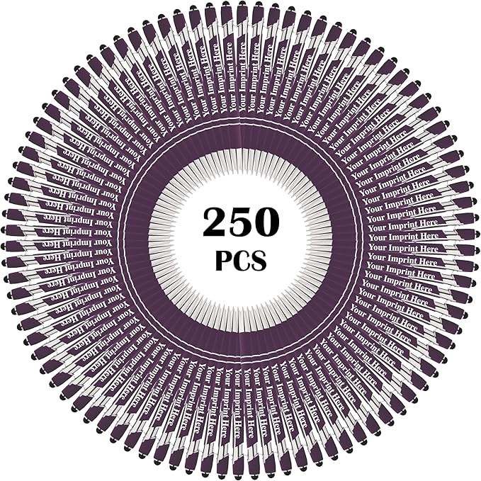 Up to 500 Pcs Custom Pens Bulk | Rainbow of Colors | Soft-Touch Metal Black Ink Personalized with Name or Message (Purple, 250 pcs)