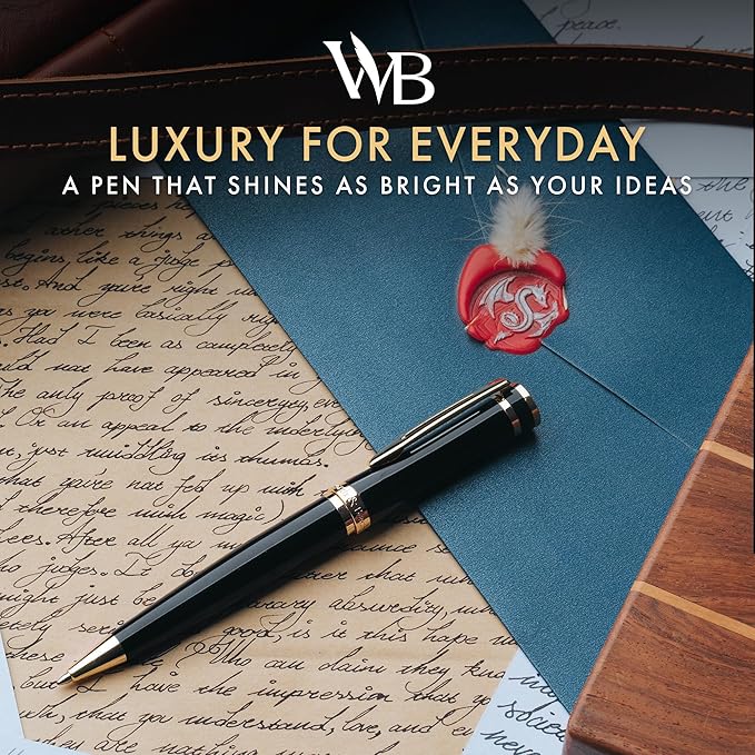 Wordsworth and Black Luxury Ballpoint Pen Set - Black Lacquer 24K Gold Finish, Refillable Fine Point, Elegant Gift for Men & Women, Includes Ink Refill, Nice Pens for Work