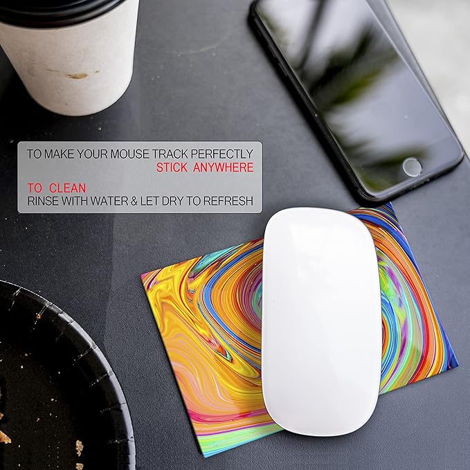 Mouse Pad Adhesive Bottom - Sticks to Any Surface - Portable - Webcam Covers and Screen Cleaner Included (Color Swirl)