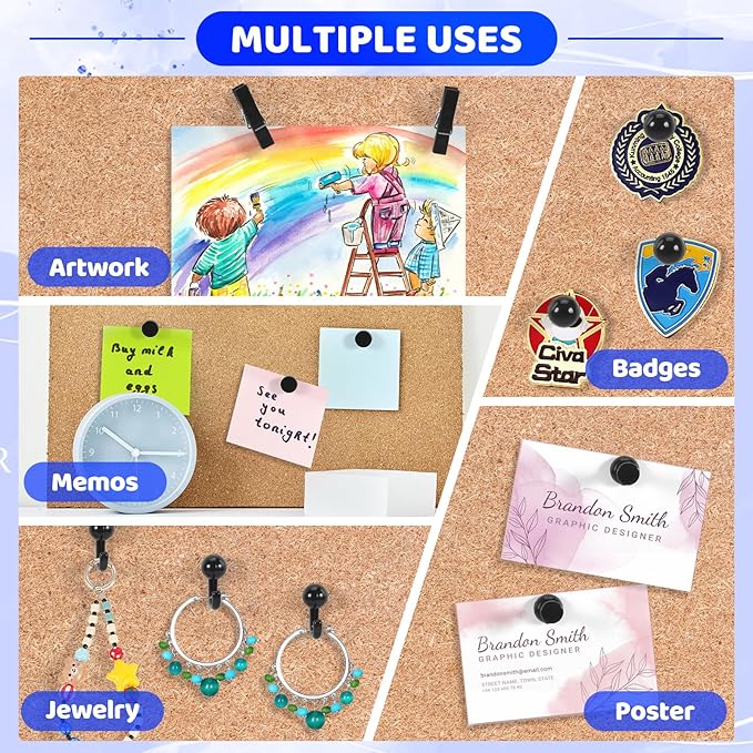 275pcs Black Push Pins,5 Styles TACS, Black Thumb Tacks, Plastic Head Push Pins for Cork Board, Bulletin Boards, Wall, Maps, Cork Board Accessories