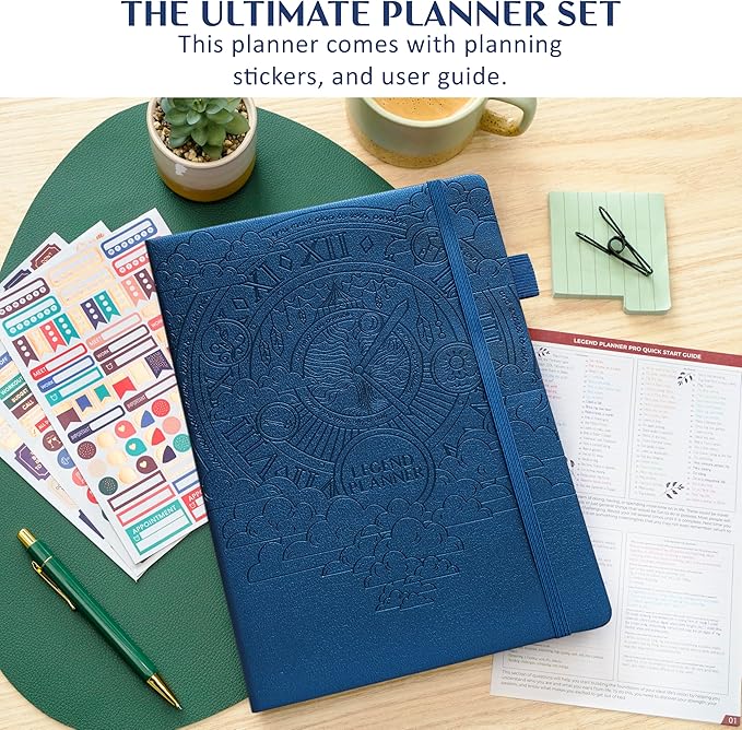 Legend Hourly Schedule Planner PRO Dated Jan 2026-Jan 2027 – Deluxe Weekly & Daily Organizer with Time Slots. Appointment Book Journal for Work & Time Management, A4 Hardcover, Mystic Blue