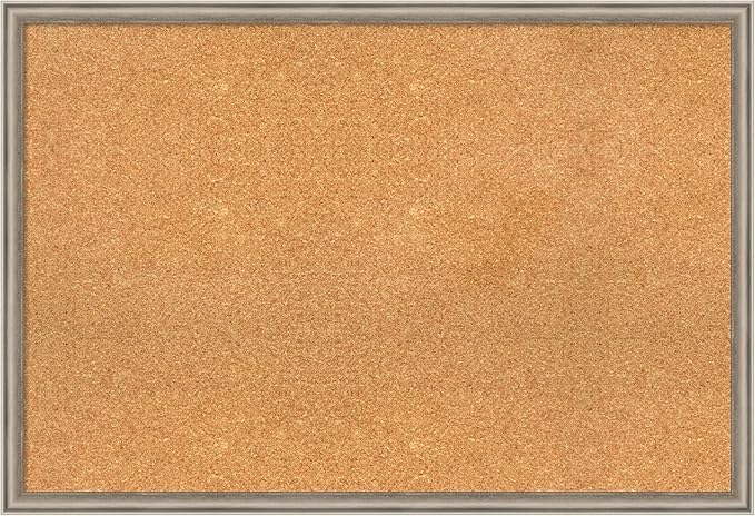Amanti Art Natural Cork Board for Wall, 26x38 Vision Board with Silver Wood Frame, Large Corkboard Office Decor for Home Organization, Casual Corkboard Pinboard to display items for home organization