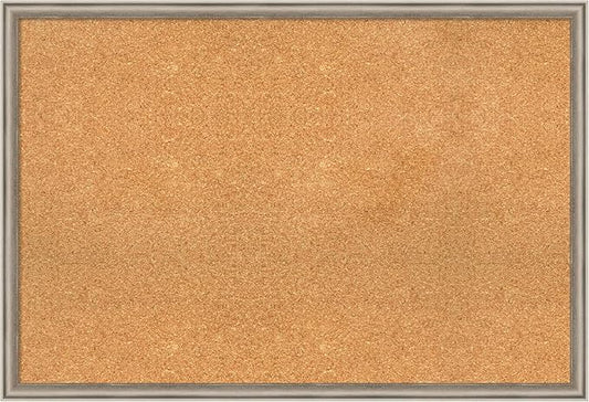 Amanti Art Natural Cork Board for Wall, 26x38 Vision Board with Silver Wood Frame, Large Corkboard Office Decor for Home Organization, Casual Corkboard Pinboard to display items for home organization
