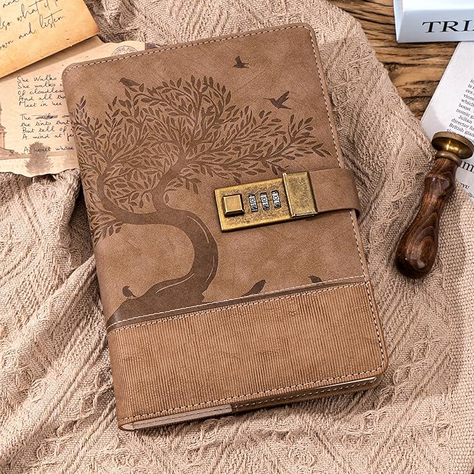 Vintage Diary with Lock for Women Men 256 Pages Leather Password Journal with Lock A5 Locked Journals for Writing Note Taking, 5.9x 8.3 in, Brown