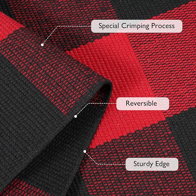 Christmas Door Mats Outside 24"x 51", Red/Black Buffalo Plaid Outdoor Rug Washable Cotton Hand-Woven Front Door Rug, Checkered Reversible Layered Door Mat for Porch,Entryway