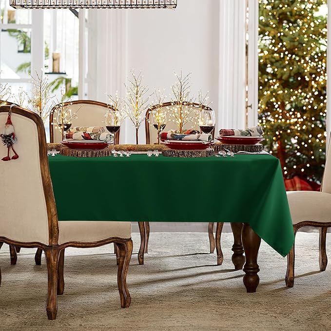 sancua Rectangle Tablecloth - 60 x 84 Inch - Stain and Wrinkle Resistant Washable Polyester Table Cloth, Decorative Fabric Table Cover for Dining Tables, Buffet Parties and Christmas, Hunter Green