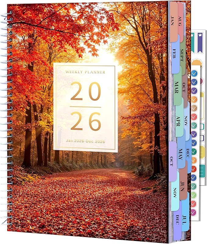 CAGIE 2026 planner Weekly and Monthly Jan 2026-Dec 2026 Hardcover Hourly Daily Planners for Women 26 Calendar Planner with Stickers Spiral Bound Yearly Agenda, 8.5 x 11