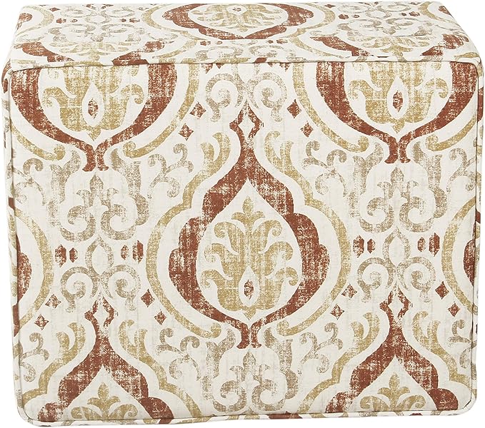 Square Ottoman - Burnt Orange and Cream Medallion