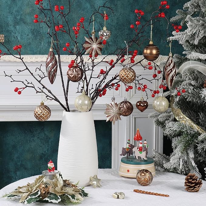 82Pcs Brown and Gold Christmas Ornaments Set, Shatterproof Medium Christmas Ball Ornaments, Christmas Decorations Hanging Ornaments for Xmas Trees, Holiday, Party Decor (Brown & Gold)