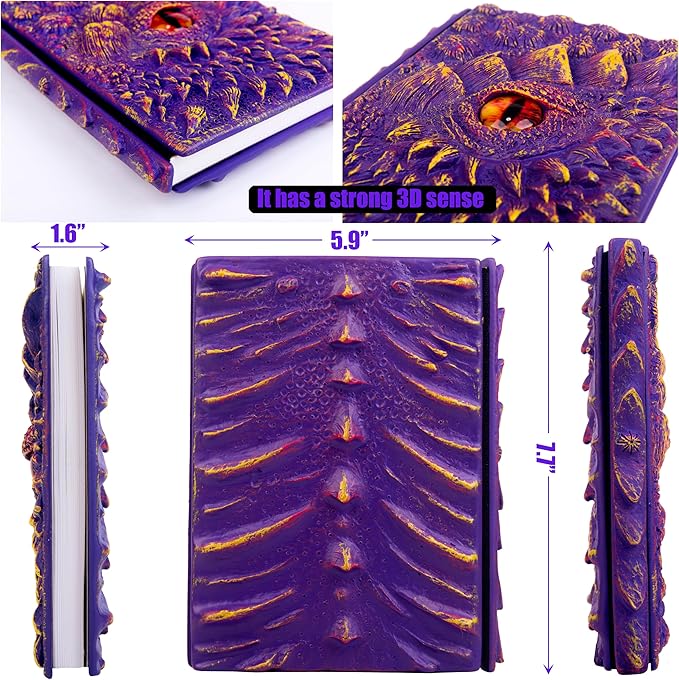 3D Dragon Eye Embossed Journal,Resin Engraving Notebook,Dnd notebook for Dragon Lovers ，Blank Paper,Hardcover Travel Notepad for Writing,Sketchbook,Collection,Gift,Decoration A4 and A5 Size (A5-Purple-Lined)