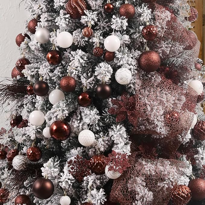 Christmas Balls Ornaments -36pcs Shatterproof Christmas Tree Decorations with Hanging Loop for Xmas Tree Wedding Holiday Party Home Decor,6 Styles in 3 Sizes(Brown)