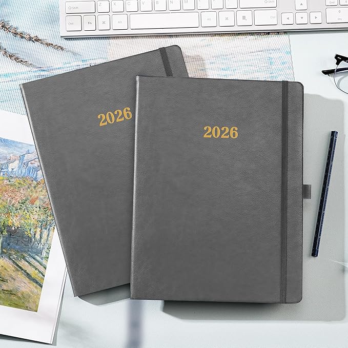 2026 Planner - Weekly and Monthly Planner 2026, 8.5"x11", Jan.2026 - Dec.2026, Leather Hardcover, 12 Monthly Tabs, Pen Loop, Elastic Closure, Pocket, Grey