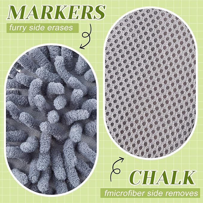 Zonon 4 Pieces Dry Erase Eraser Microfiber Shag Washable Whiteboard Eraser for Markers, Chalk, Classroom, Home and Office(Blue,Green,Gray)