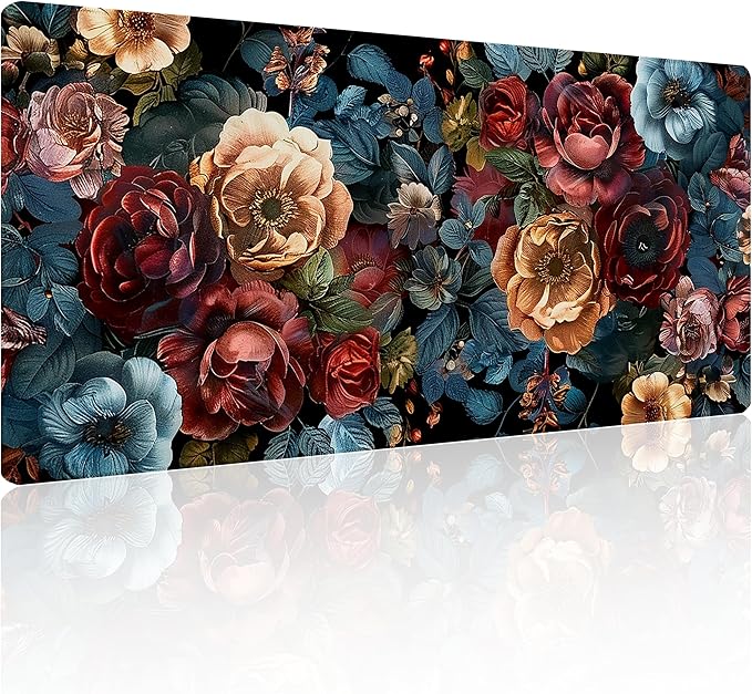 31.5”x11.8”Large Gaming Mouse Pad for Desk, Mouse Mat with Seamed Edges, Waterproof Desk Pad, Non-Slip Rubber Base, Keyboard Pad Computer Mat, Big XL Mousepad-Vintage Chic Rose Flowers