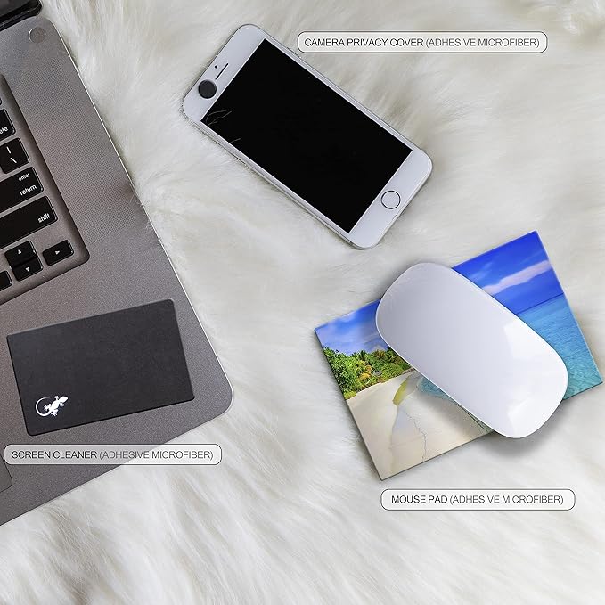 Mouse Pad Adhesive Bottom - Sticks to Any Surface - Portable - Webcam Covers and Screen Cleaner Included (2 Pack - Beach Set)