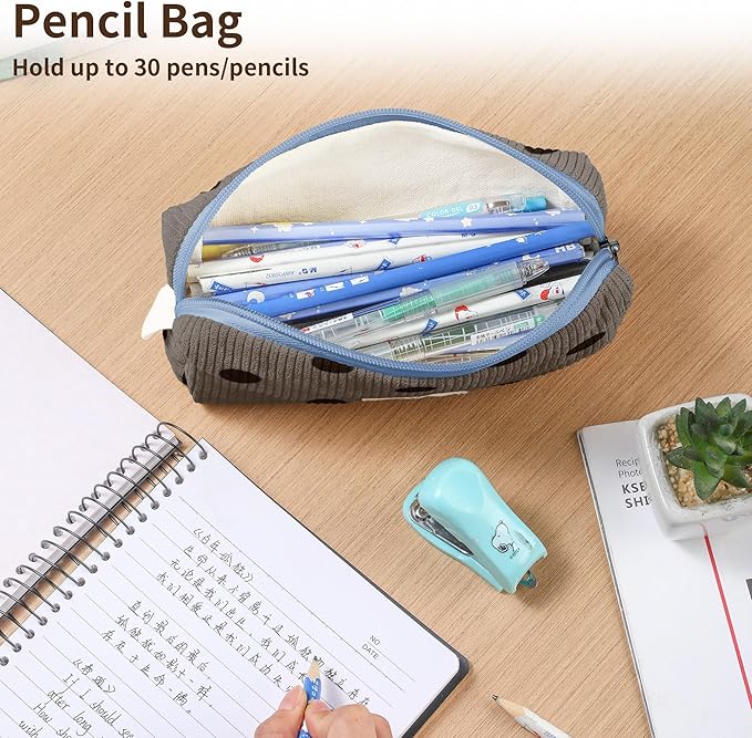 Pencil Bag Pen Case, Soft Corduroy Small Pencil Pouch Organizer with Zipper, Cute Pencil Case Pouch Stationery for Girls and Boys – Dot Grey