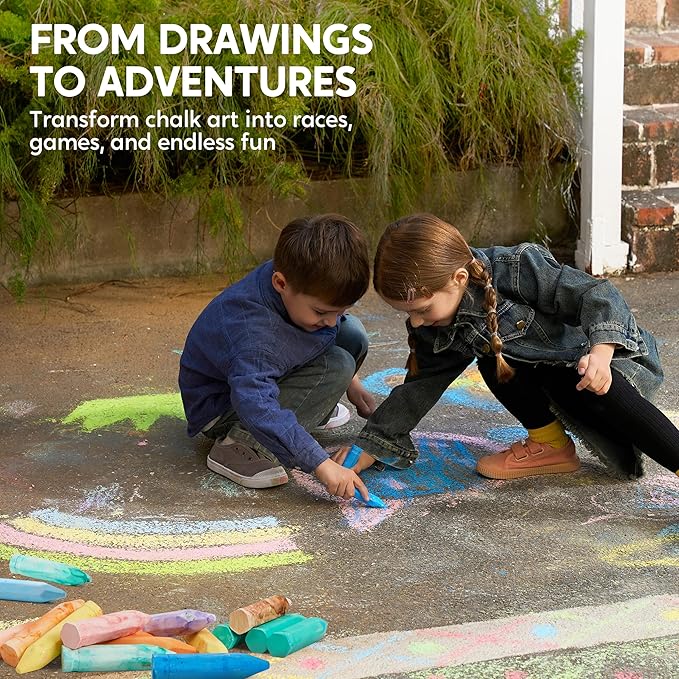 JOYIN 72 PCS Washable Sidewalk Chalks Set in 12 Packs, 18 Colors, Including 12 Tie Dye, 12 Glitter & 12 Neon Colors, School Supplies, Classroom Must Haves, Gift for Kids