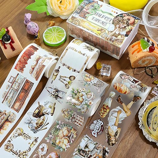 Snycler Pre-Cut Oatmeal Rhyme Themed PET Washi Tapes - Vintage Aesthetic Tape Stickers for Journaling, Scrapbooking, Junk Journals, Crafts, Planners - 4 Rolls