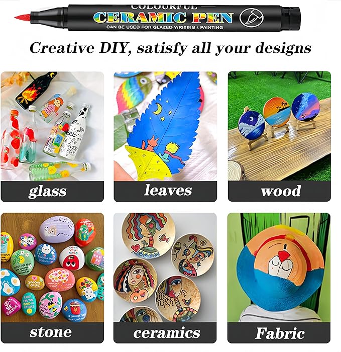 Permanent Marke Ceramics Pens 24 Colors Porcelain Paint Brush Pen for Both Glazed and Unglazed Ceramics Christmas Decoration Wine Markers