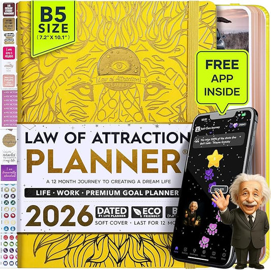 2026 Planner Weekly and Monthly | Law of Attraction Planner with Panduo App | A 12 Month Journey for Productivity, Gratitude & Goal Setting | Includes Foldable Vision Board, Gift Box & Stickers