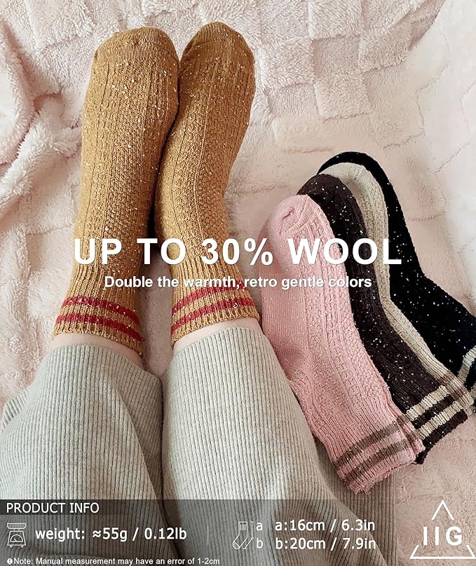 IIG Cute Warm Wool Socks for Women Super Cozy Thick Crew Winter Socks Gifts, 5 Pairs