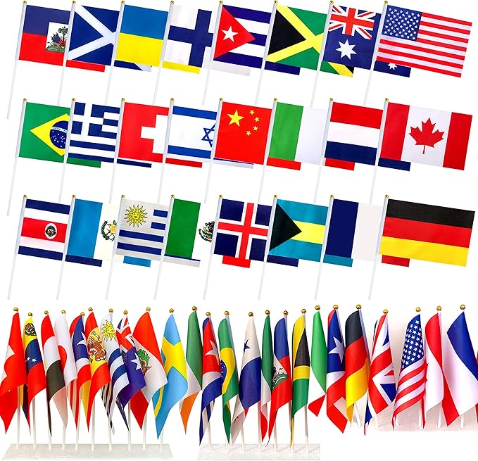 200 Countries International Stick Flags of the World Small Mini Hand Held Flags for Olympics,International Festival,8.2 x 5.5 Inch