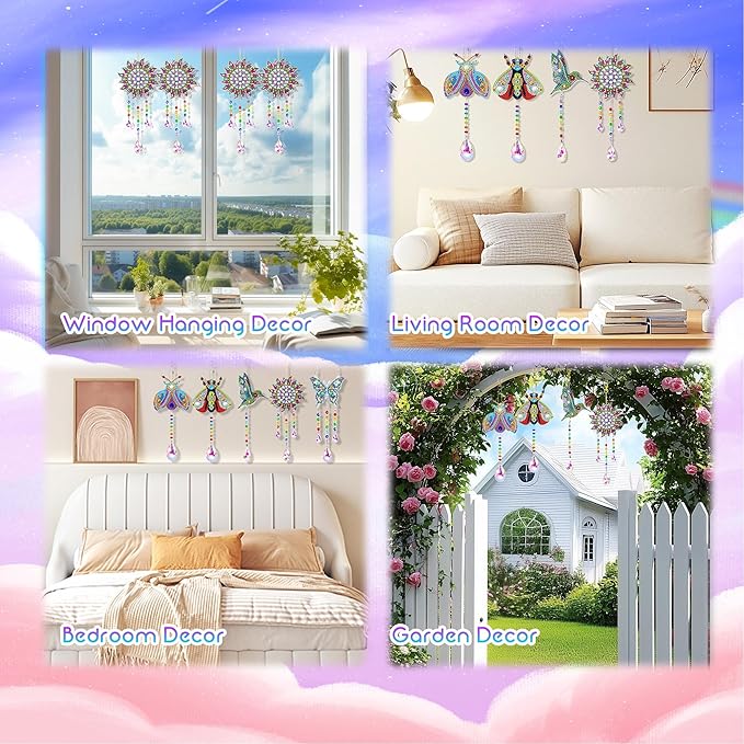 5Pcs Diamond art Kits for Kids/Adults, Crafts for Kids Ages 8-12, DIY Diamond Painting art Wind Chimes Crystal Window Suncatcher Craft, Birthday Gifts for 7 8 9 10 11 Year Old Girls, Home Garden Decor