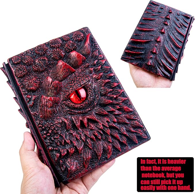 3D Dragon Eye Embossed Journal,Resin Engraving Notebook,Dnd notebook for Dragon Lovers ，Blank Paper,Hardcover Travel Notepad for Writing,Sketchbook,Collection,Gift,Decoration A4 and A5 Size (A5-Red-Lined-Brooch)