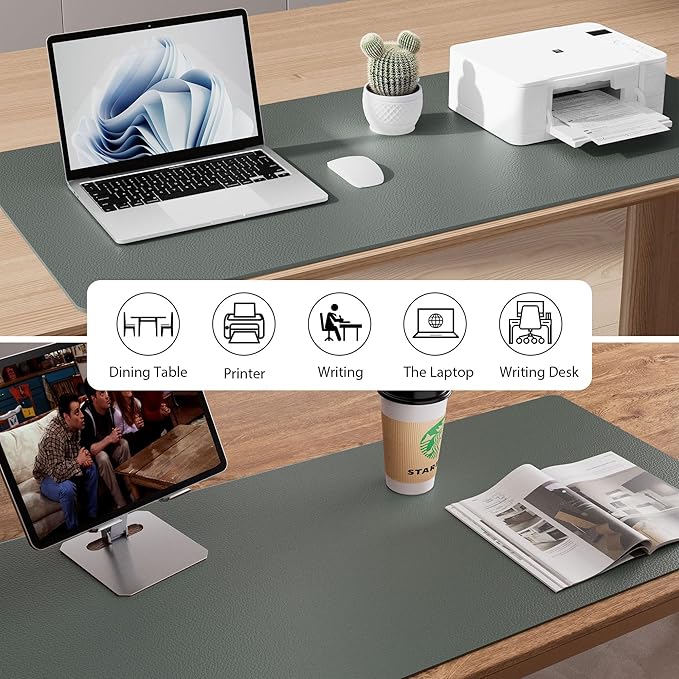 Aothia Leather Desk Pad Protector, Office Desk Mat, Large Mouse Pad, Non-Slip PU Leather Desk Blotter, Laptop Desk Pad, Waterproof Desk Writing Pad for Office and Home (48"x17", Jungle Green)