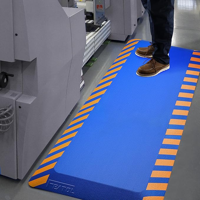 FEATOL Anti Fatigue Mats Industrial 2 Packs, Ergonomic Standing Floor Mat for Work for Stand, Blue with Yellow Border Safety 20" x 39"-Support for Leg & Back Pain