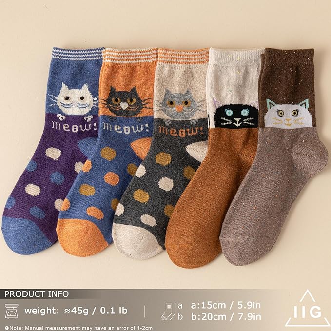 IIG Cute Warm Wool Socks for Women Super Cozy Thick Crew Winter Socks Gifts, 5 Pairs