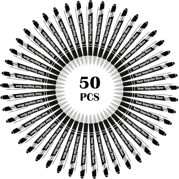 Up to 500 Pcs Custom Pens Bulk | Rainbow of Colors | Soft-Touch Metal Black Ink Personalized with Name or Message (Black, 50 pcs)