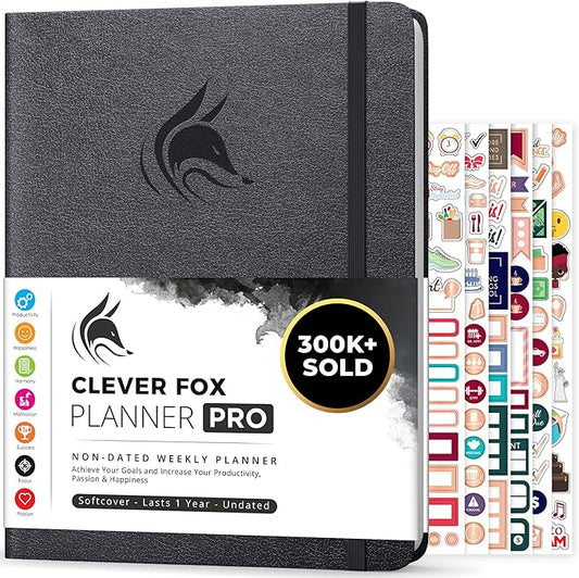 Clever Fox Planner PRO – Weekly & Monthly Life Planner to Increase Productivity, Time Management and Hit Your Goals, 8.5x11″ (Silver Black)