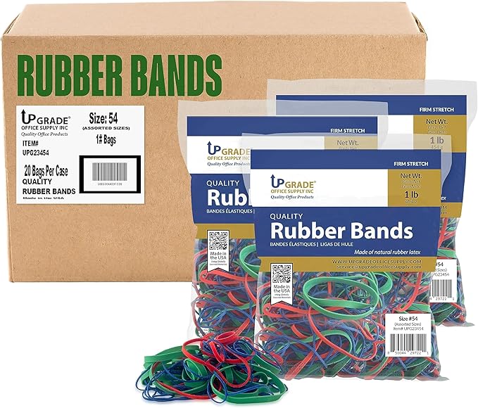 Upgrade Office Supply UPG23454PK3 Rubber Bands, Assorted Size and Color, 1 lb Bags, 3 Pack, USA