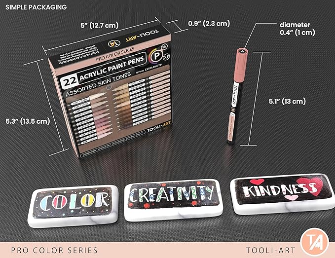 Acrylic Paint Pens 22 Skin Tones Assorted Pro Color Series Markers Set 0.7mm Extra Fine Tip for Rock Painting, Glass, Mugs, Wood, Metal, Canvas, Projects, Non Toxic, Waterbased, Quick Drying