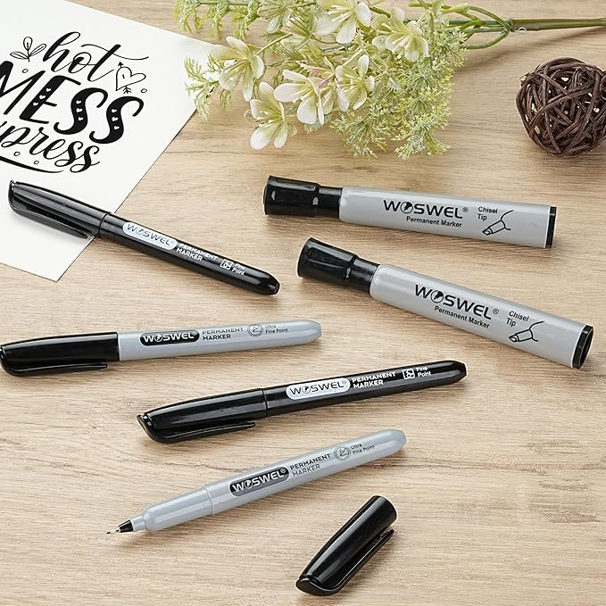 Permanent Markers 36 Variety Pack Bulk,Featuring Ultra-Fine,Chisel Tip,And Fine Tip Marker Set,Writing And Poster Black Markers,Works on Plastic,Wood,Stone,Metal and Glass for Doodling, Marking