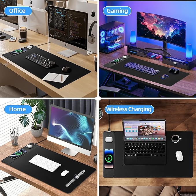Mouse Pad with Wireless Charging, Gaming Mouse Pad with Ultra-Smooth Surface, Large XXL Desk Mat, Non-Slip, Waterproof Computer Keyboard Pad, 800x400x4MM, Included 20W PD Power Adapter