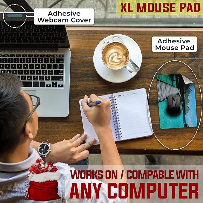 Peel and Stick Mouse Pad - Portable - Adhesive Stick on Bottom - Large Size Mouse Pads - Portable (XL - Beach)