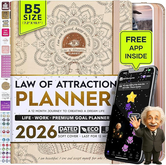 2026 Planner Weekly and Monthly | Law of Attraction Planner with Panduo App | A 12 Month Journey for Productivity, Gratitude & Goal Setting | Includes Foldable Vision Board, Gift Box & Stickers